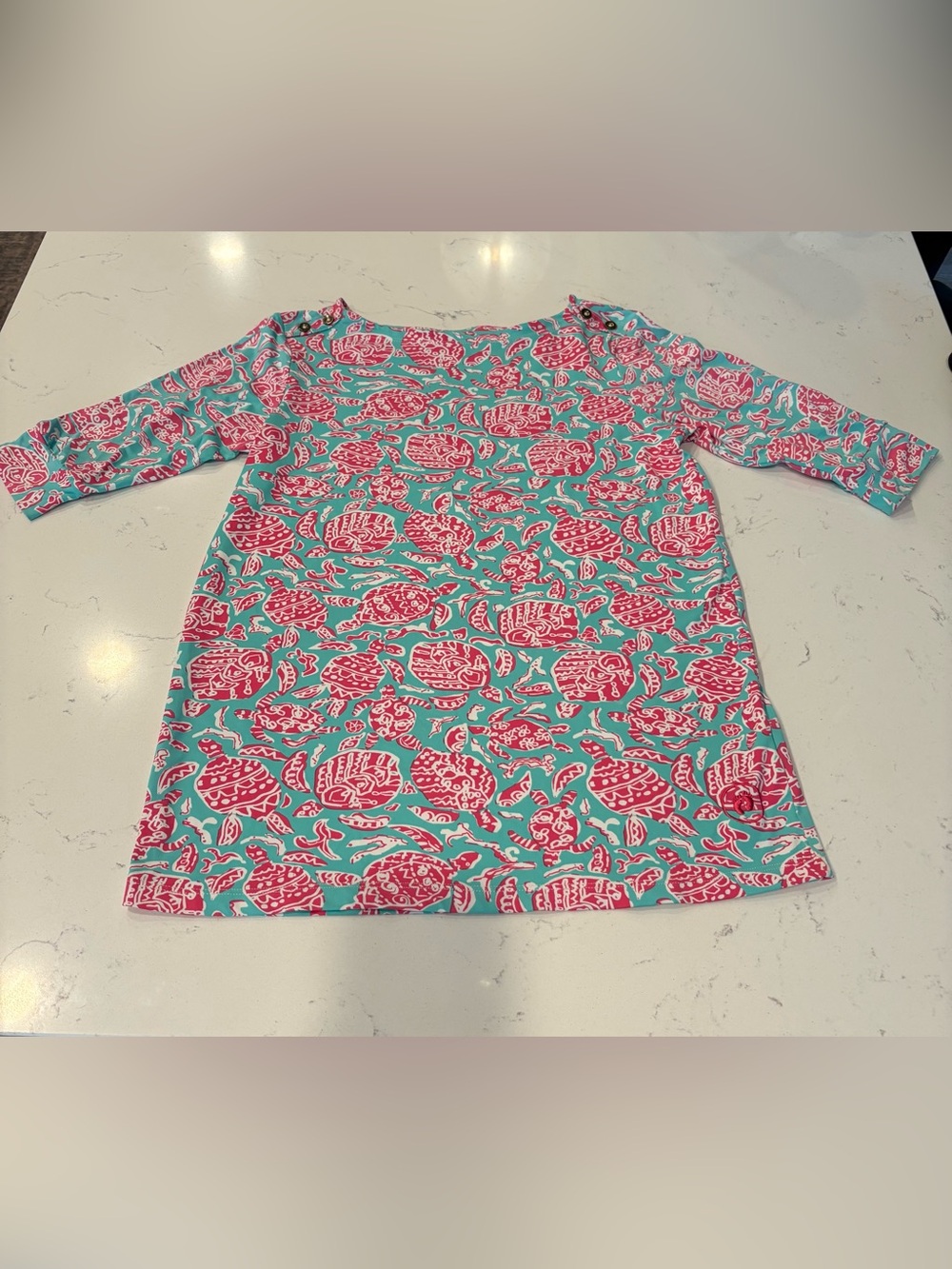 Hang Ten Aqua and Pink Sea Turtle-Print Swim Rash Guard Top UPF 50 size XL